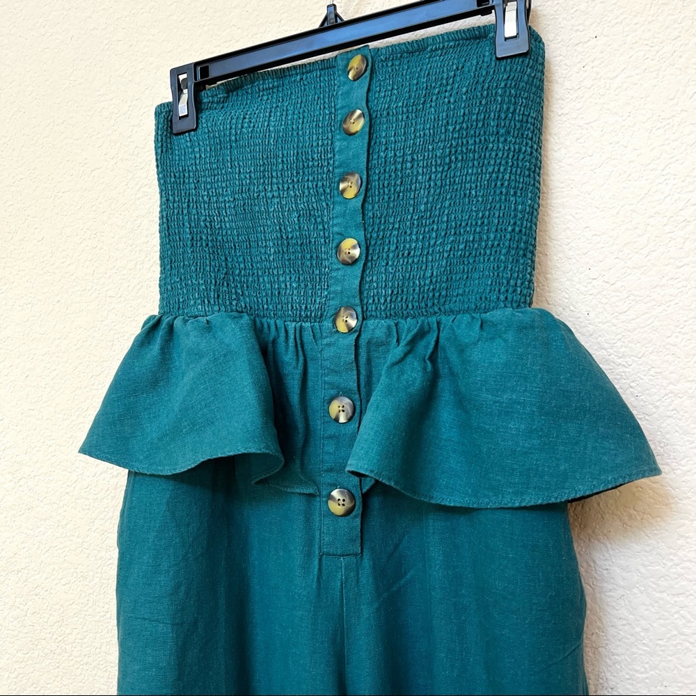 Urban Outfitters Green Strapless Ruffle Linen Jumpsuit A-22 - Picture 4 of 13